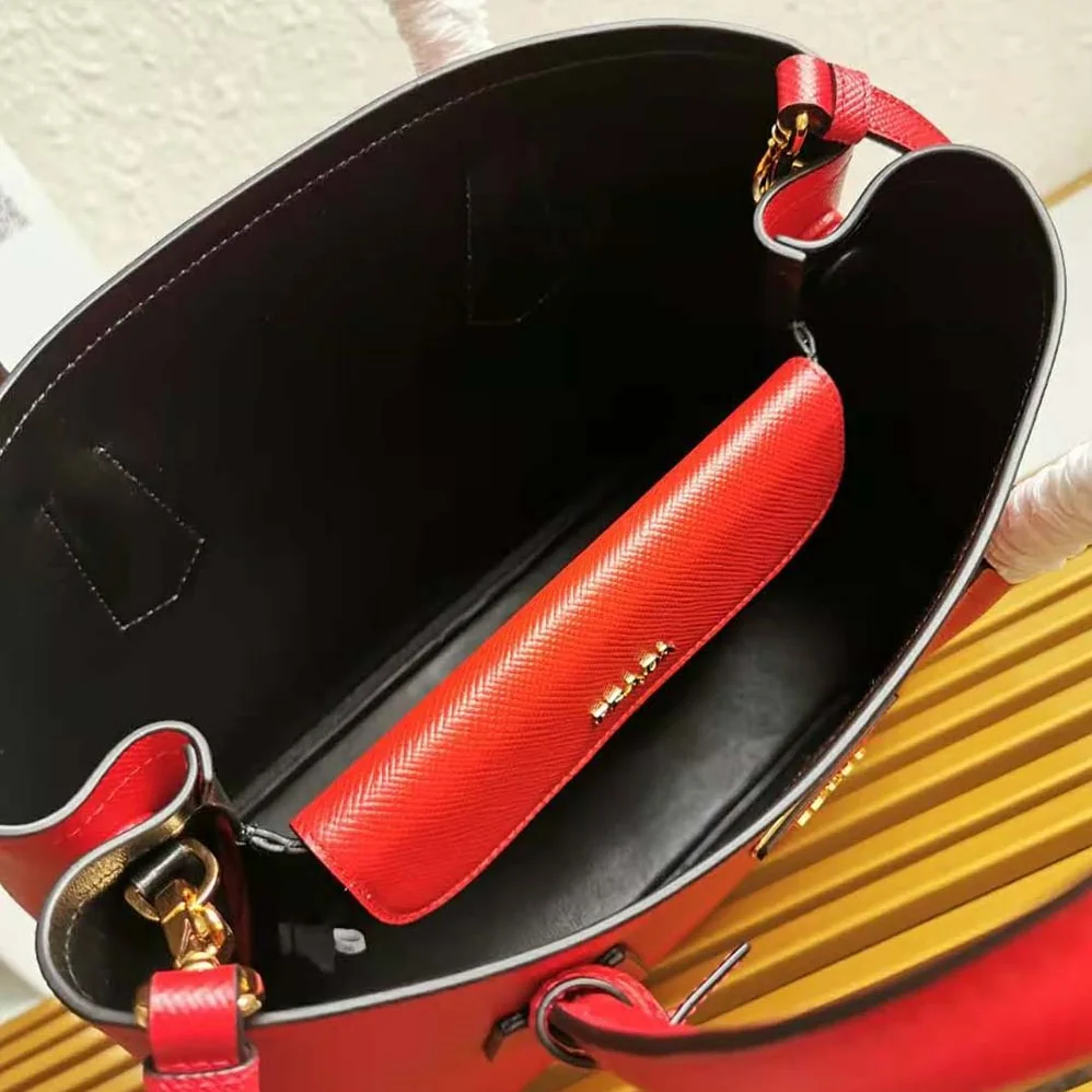 Prada Small Saffiano Leather Double Prada Bag for Women in Red
