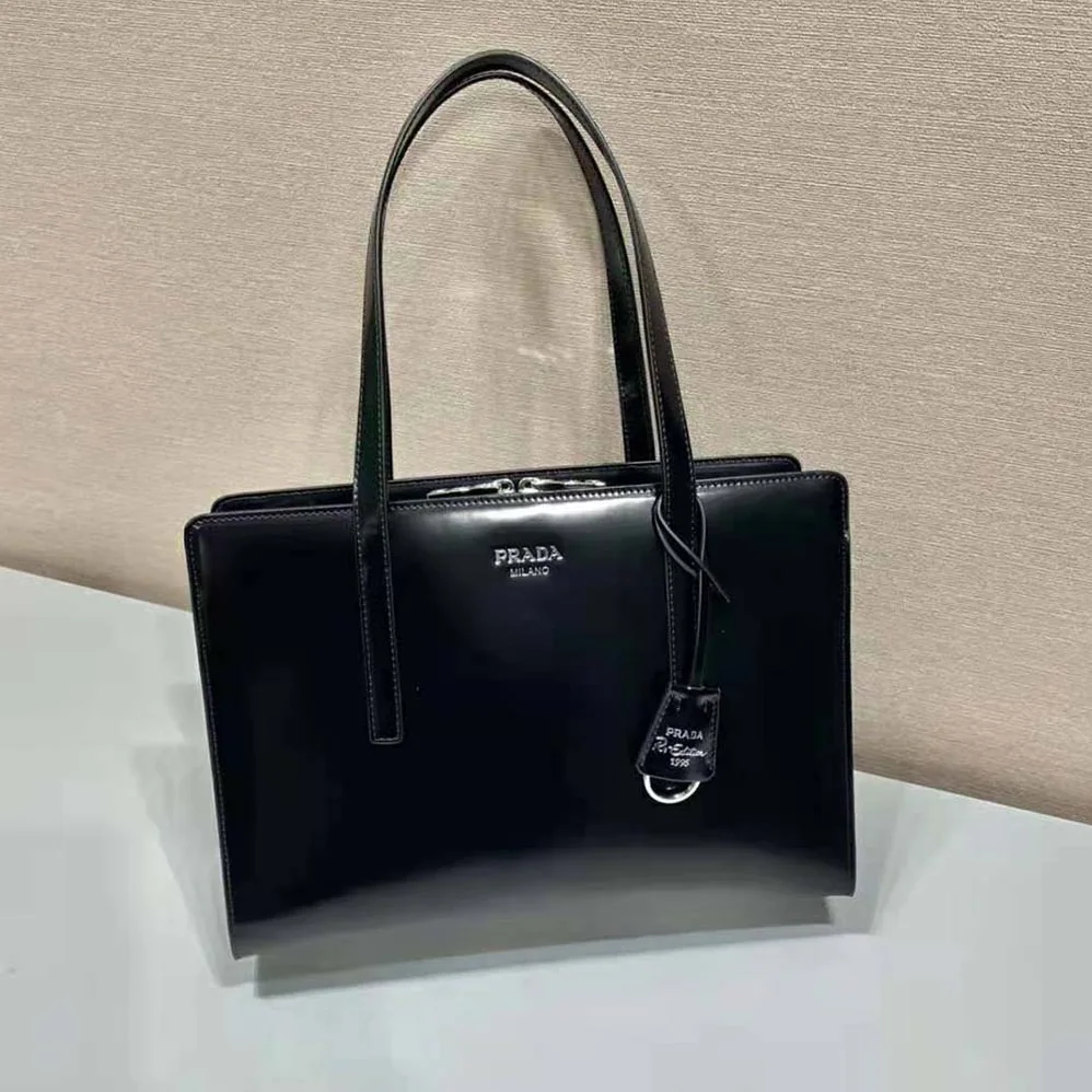 Prada Re-Edition 1995 Brushed-Leather Medium Handbag for Women in Black