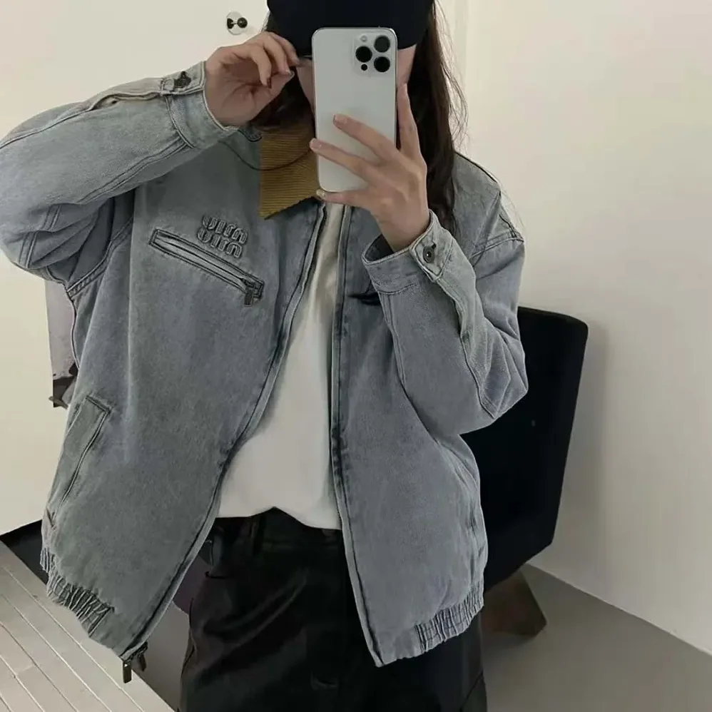 Miu Miu Logo Corduroy for Women in trimmed Denim Blouson