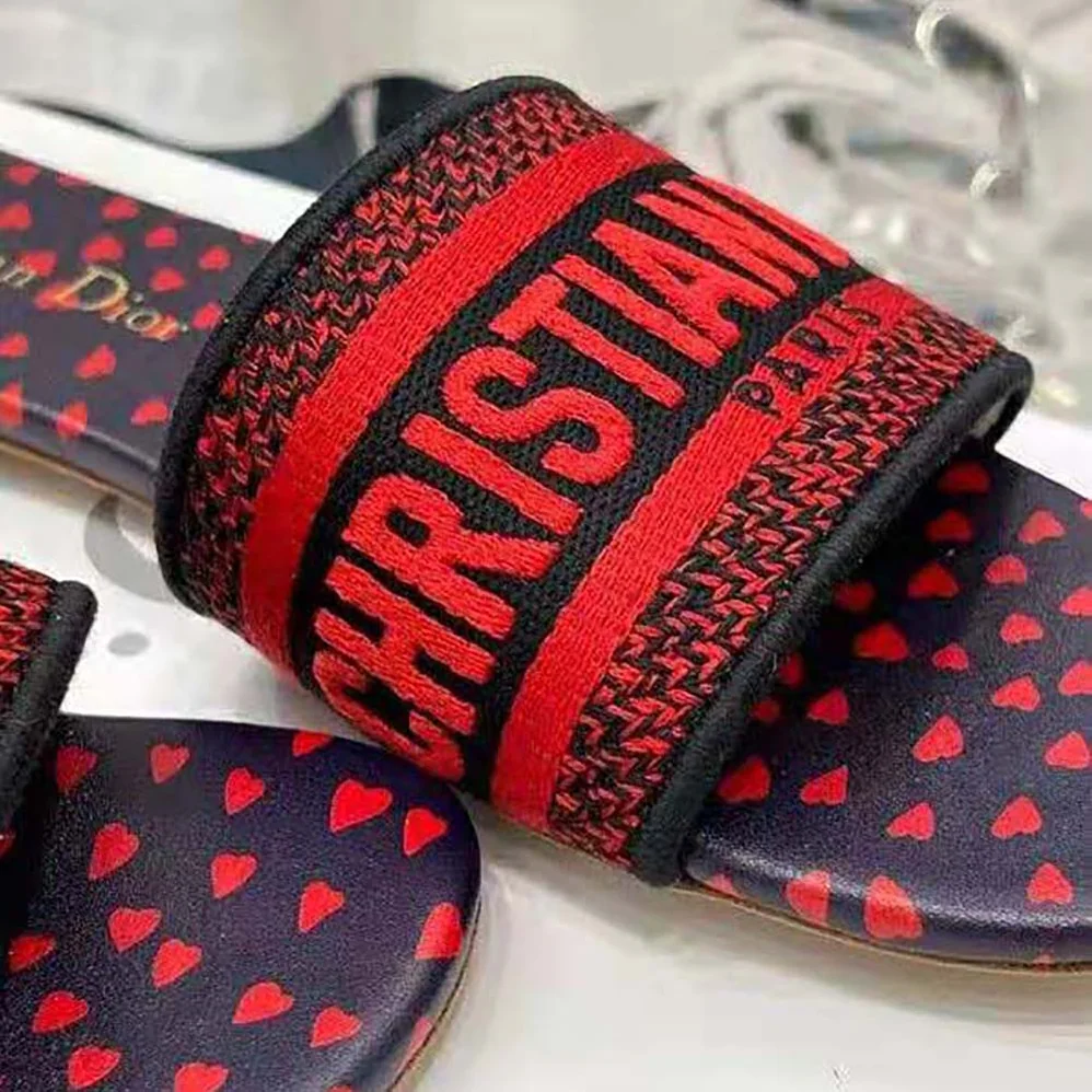 Dior Dway Slide Navy Blue and Red Hearts I Love Paris Embroidered Cotton for Women Dior Dway Slide Navy Blue and Red Hearts I Love Paris Embroidered Cotton for Women