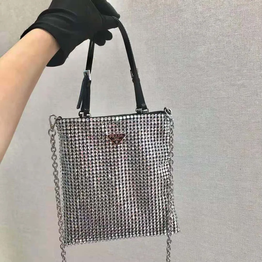 Prada Satin Handbag with Crystals for Women in Black
