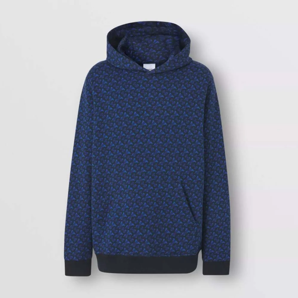 Burberry Monogram Print Cotton Hoodie for Women in Navy Burberry Monogram Print Cotton Hoodie for Women in Navy