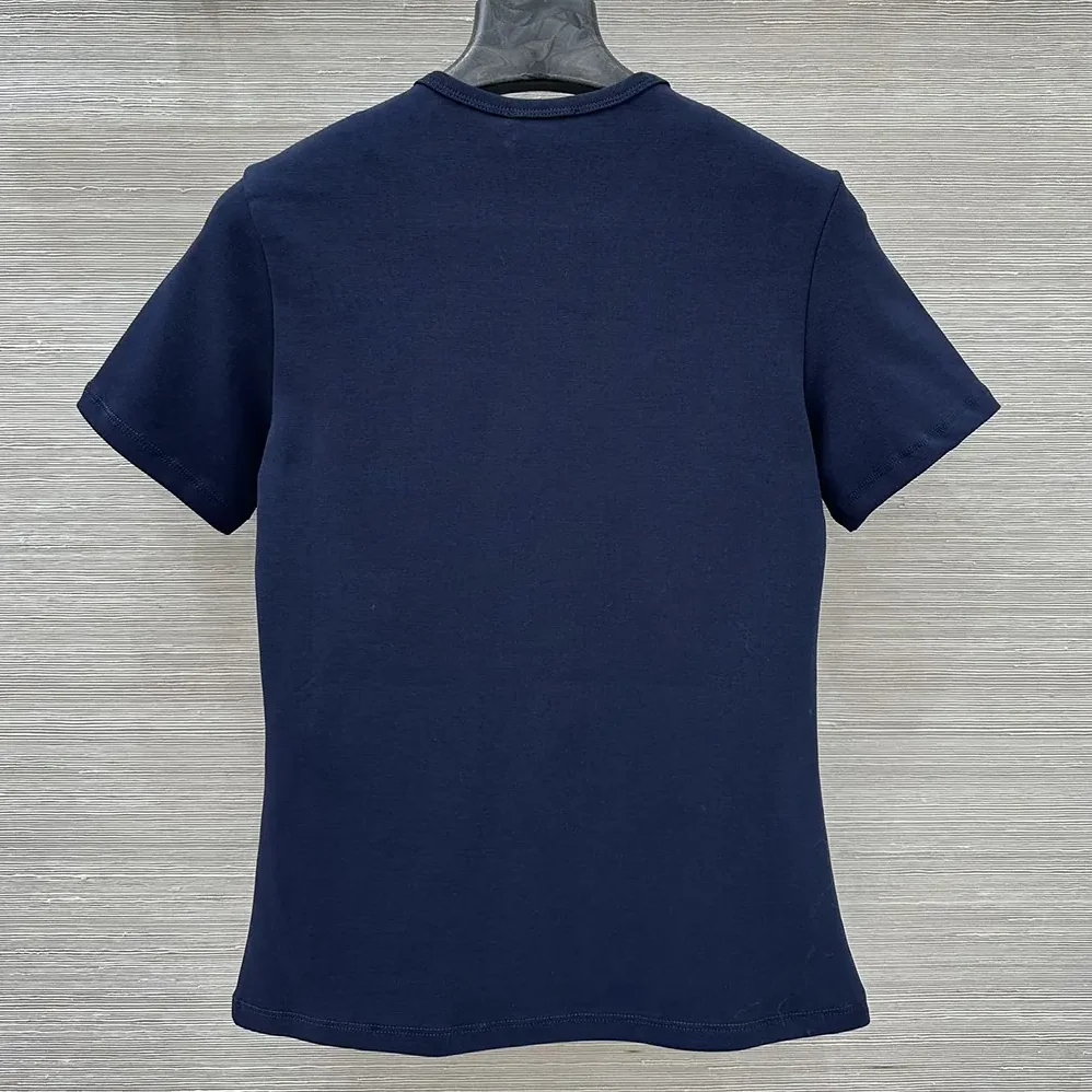 Celine Triomphe T-Shirt In Ribbed Cotton Jersey for Women in Navy