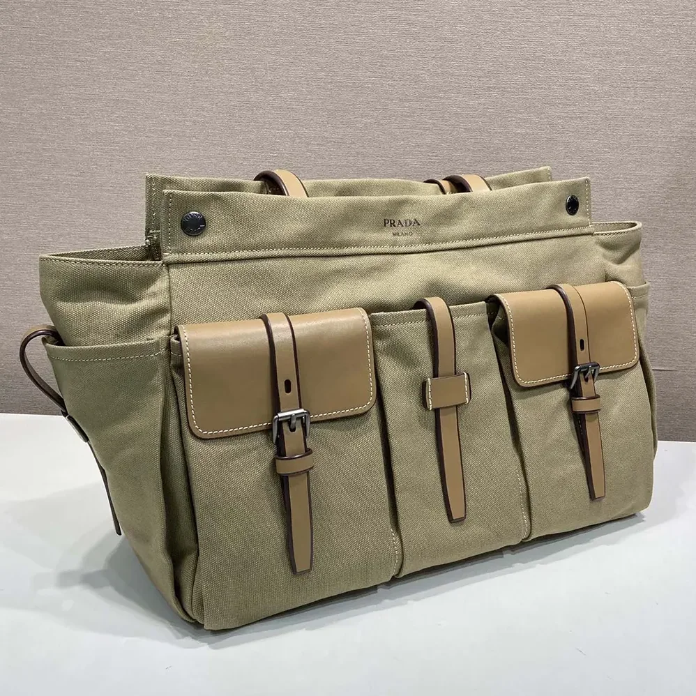 Prada Route Canvas and Leather Tote Bag for Women