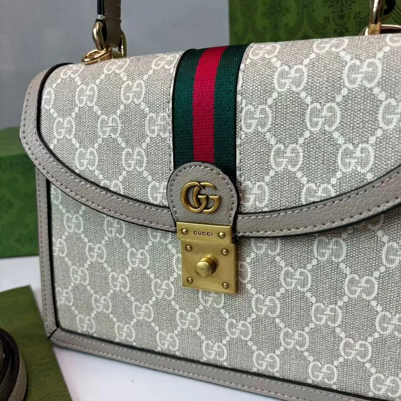 Gucci Ophidia Small Top Handle Bag in Beige/ White Gold Hardware Gucci Ophidia Small Top Handle Bag in Beige/ White Gold Hardware