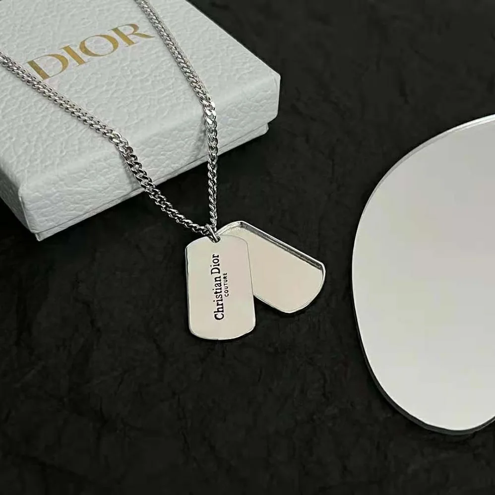 Dior CD Couture Plate Pendant Necklace Silver for Men in Finish Brass Dior CD Couture Plate Pendant Necklace Silver for Men in Finish Brass