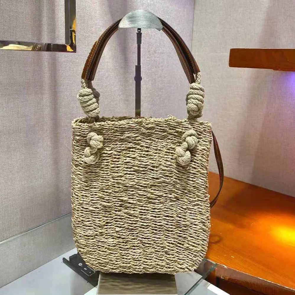 Prada Corn Husk and Leather Tote Handle Bag for Women Prada Corn Husk and Leather Tote Handle Bag for Women