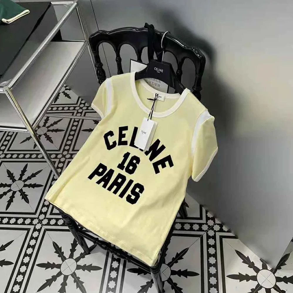 Celine 16 Boxy T-shirt in Cotton Jersey for Women in Yellow Celine 16 Boxy T-shirt in Cotton Jersey for Women in Yellow