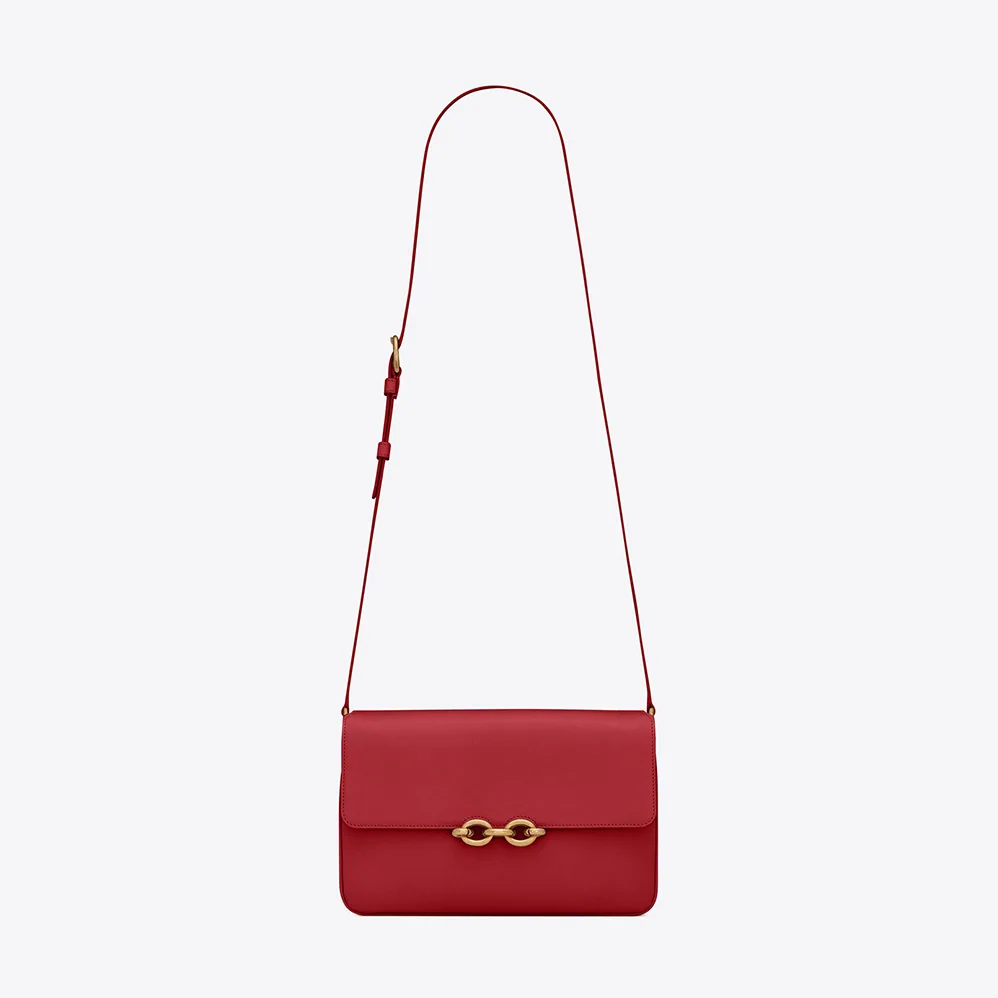 Saint Laurent YSL LE Maillon Satchel in Smooth Leather for Women in Red