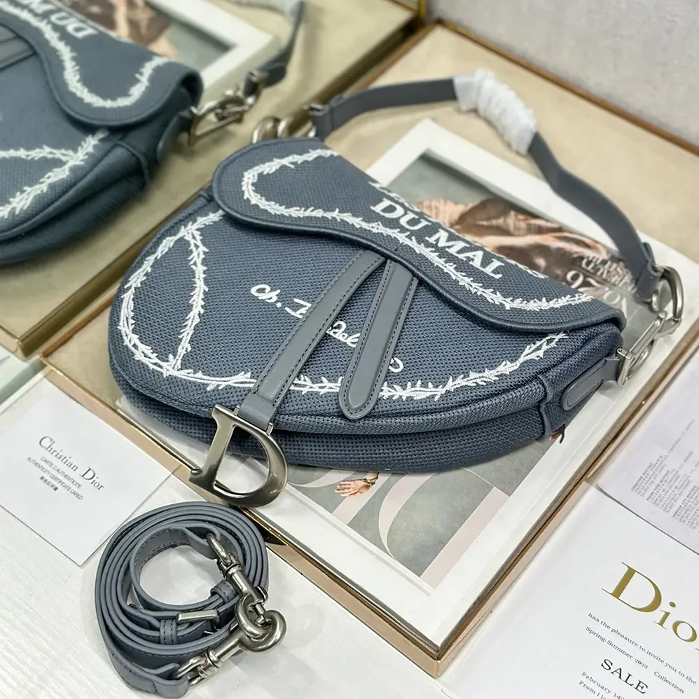 Dior Saddle Bag with Strap Blue and White Book Cover Embroidery for Women Dior Saddle Bag with Strap Blue and White Book Cover Embroidery for Women