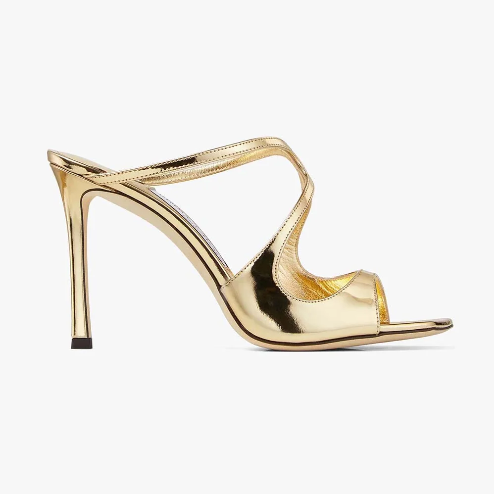 Jimmy Choo Anise 95 Gold Liquid Metal Leather Mules for Women Jimmy Choo Anise 95 Gold Liquid Metal Leather Mules for Women
