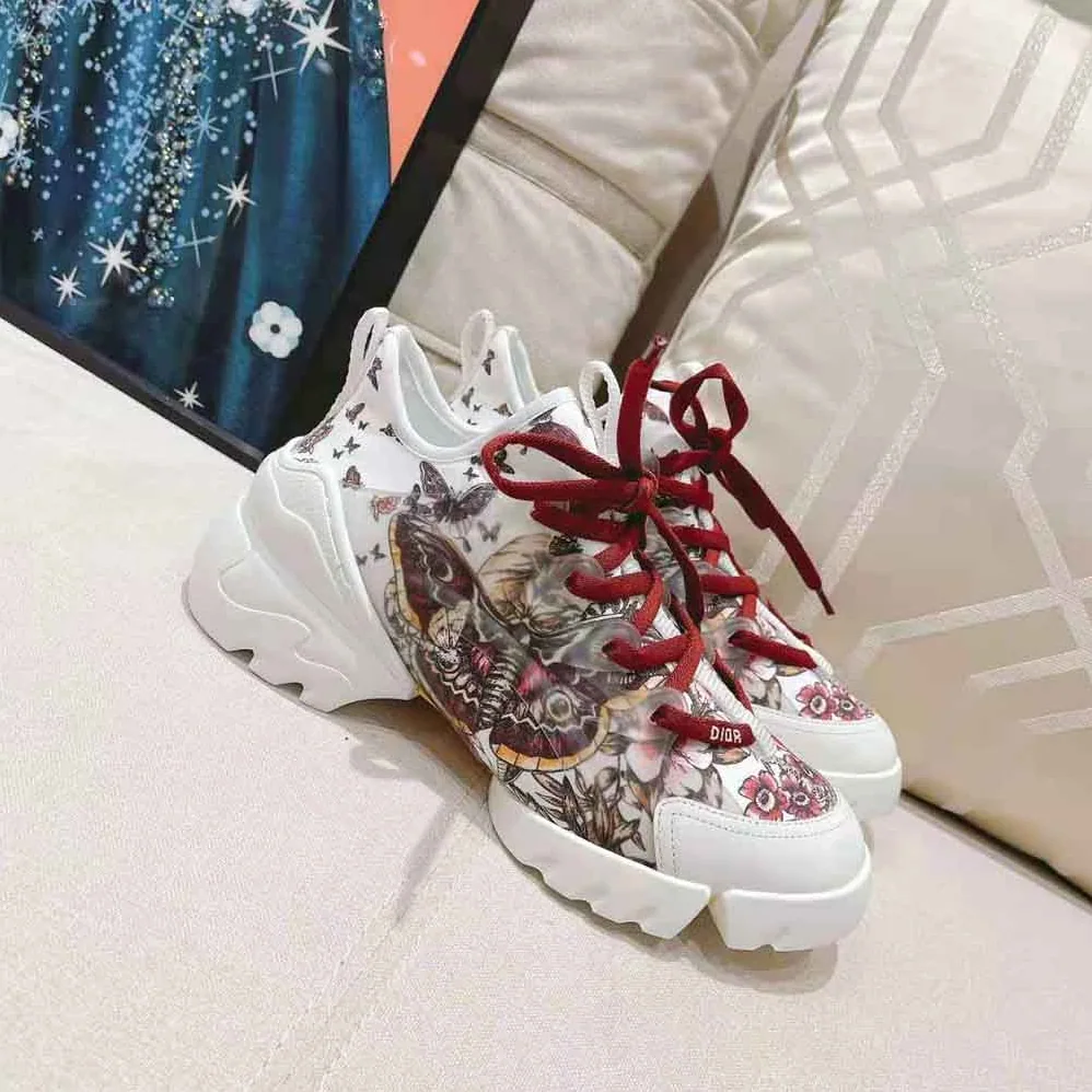 Dior D-Connect Sneaker White Technical Fabric and Multicolor Butterfly Motif for Women Dior D-Connect Sneaker White Technical Fabric and Multicolor Butterfly Motif for Women