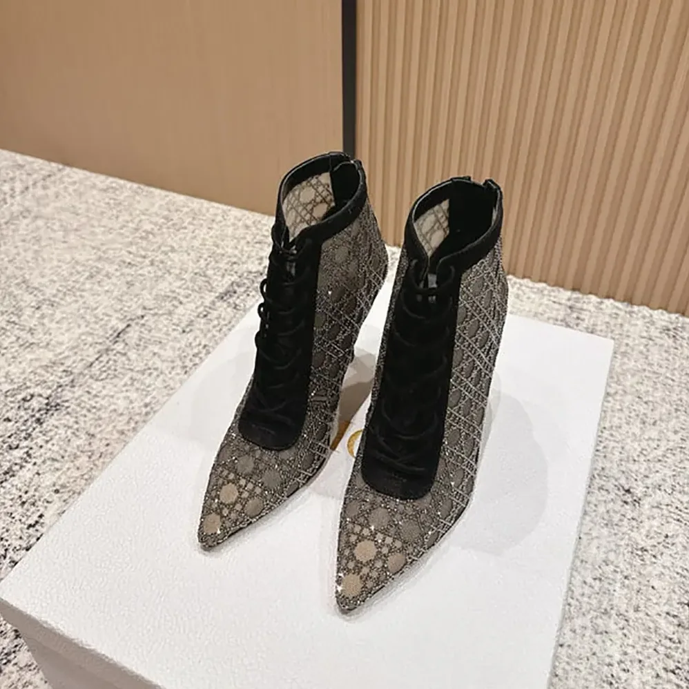 Dior Naughtily-D Heeled Ankle Boot Transparent Mesh for Women in Black