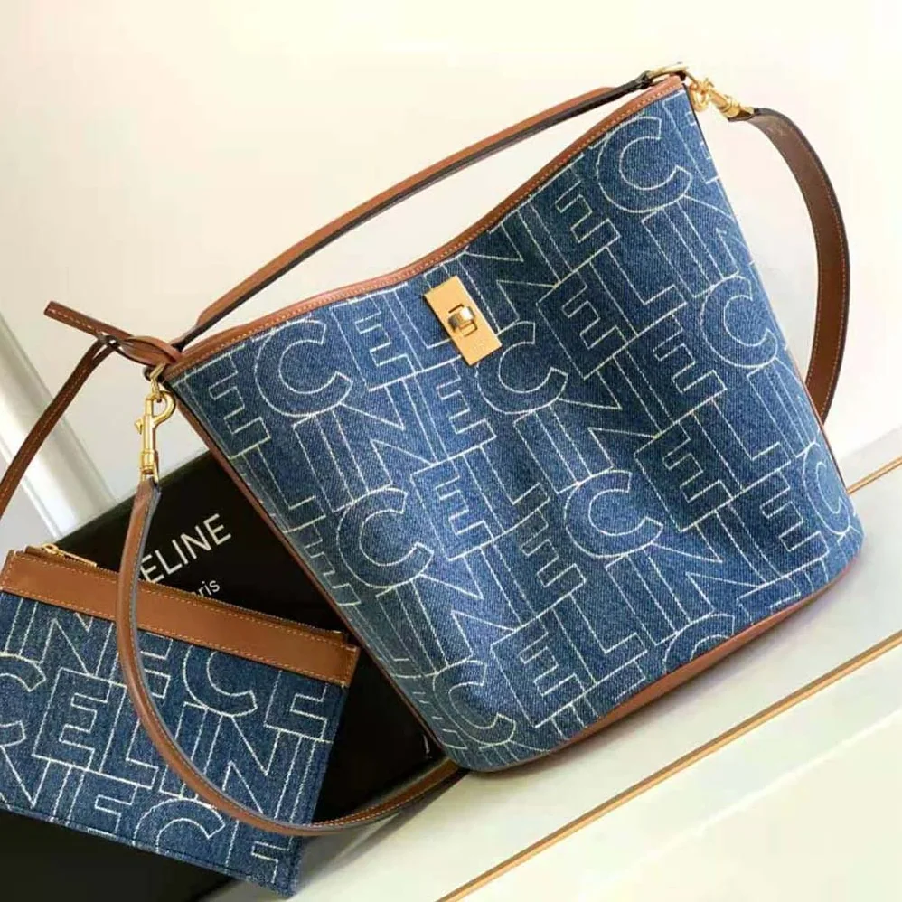 Celine Bucket 16 Bag in Denim with Celine All-Over Print for Women in Navy
