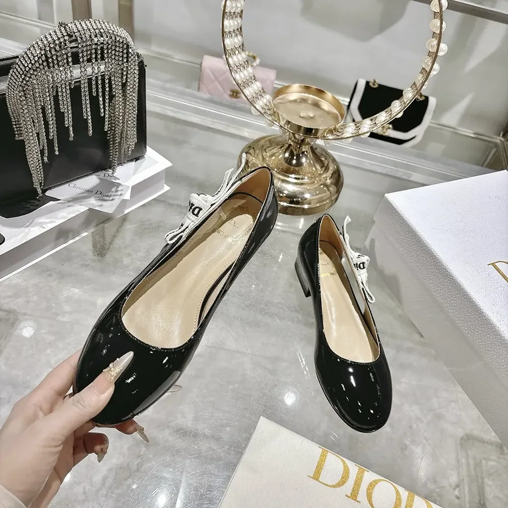 Dior J'Adior Ballet Flat Black Patent Calfskin for Women