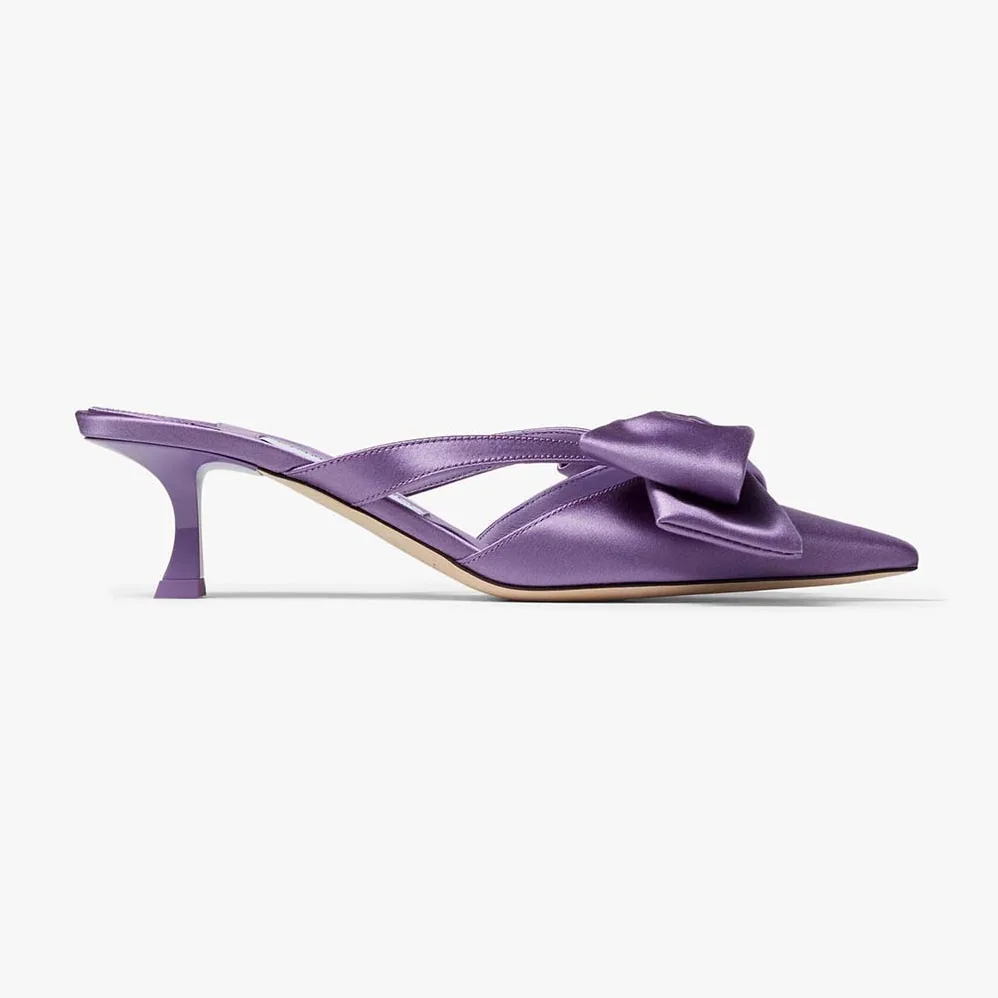 Jimmy Choo Flaca Mule 50 Wisteria Satin Mules with Bow for Women