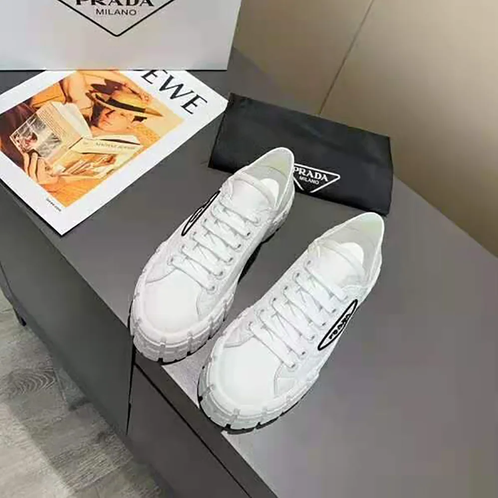 Prada Nylon Gabardine Sneakers in 50mm Heel for Women in White Prada Nylon Gabardine Sneakers in 50mm Heel for Women in White