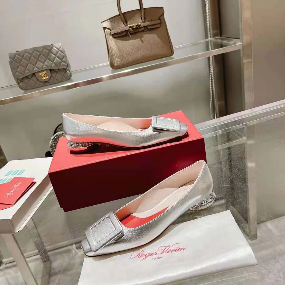 Roger Vivier Strass Heel Covered Buckle Ballerinas in Nappa Leather for Women in Silver