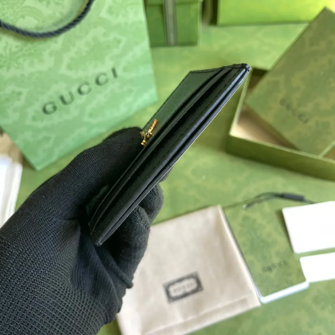Gucci Animalier Card Case Black with Metal Bee / GG