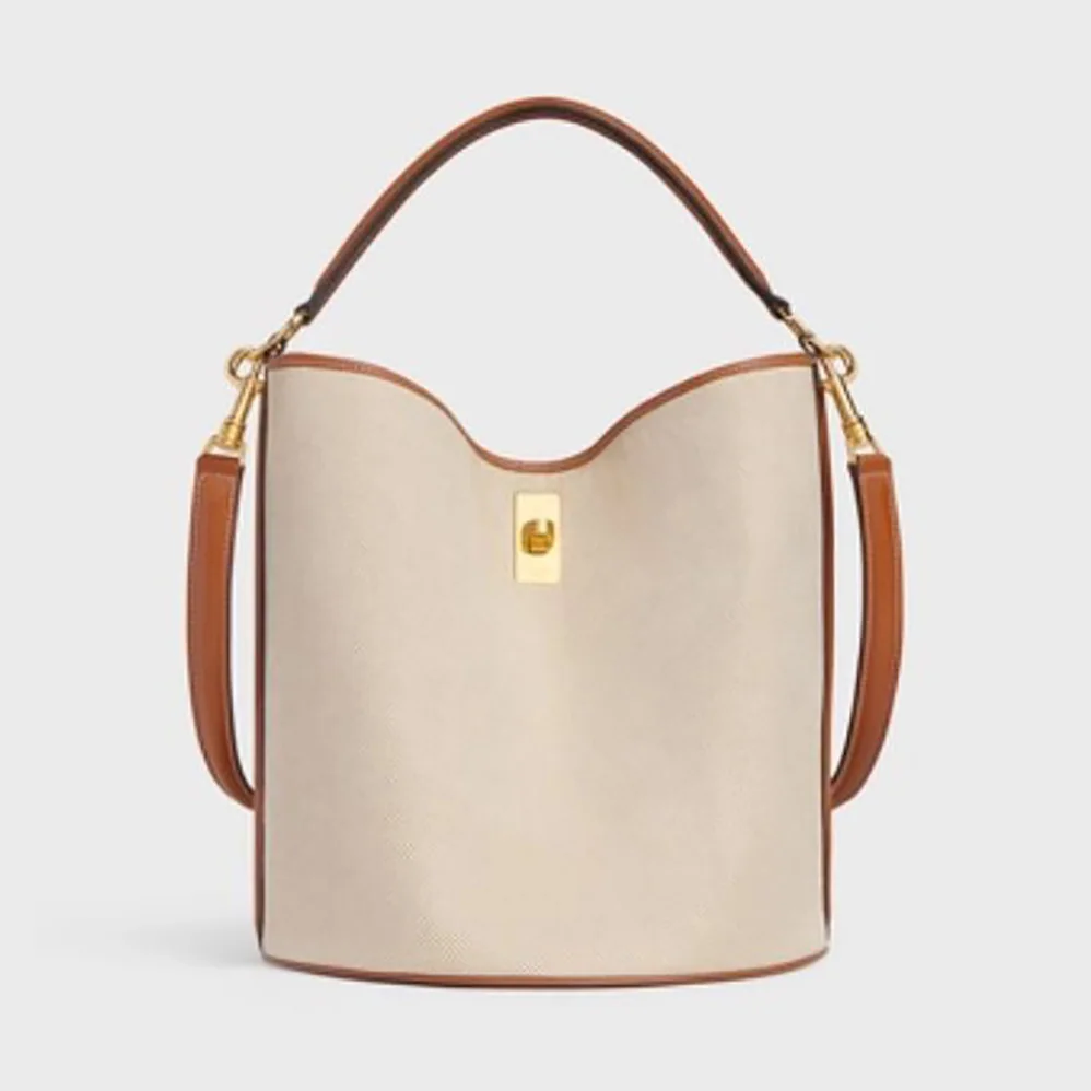Celine Bucket 16 Bag in Textile and Calfskin for Women Celine Bucket 16 Bag in Textile and Calfskin for Women