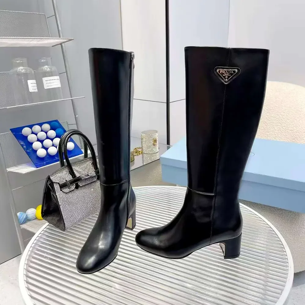 Prada Brushed Leather Boots in 55mm Heel Black for Women Prada Brushed Leather Boots in 55mm Heel Black for Women