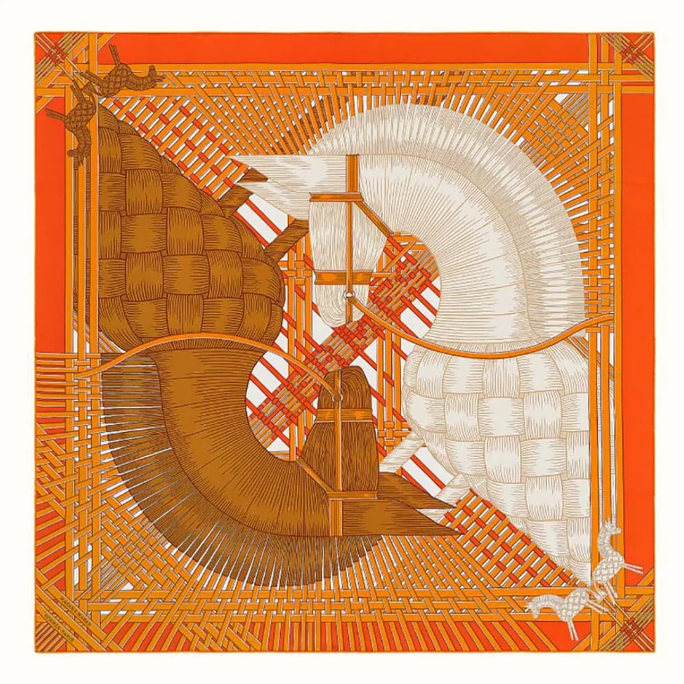 Hermes Masan and Masan Scarf 90 with Hand-Rolled Edges for Women in Orange