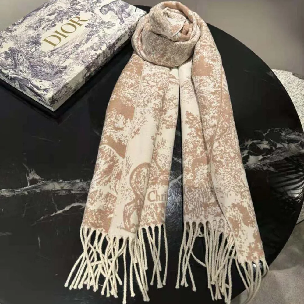 Dior Toile De Jouy Sauvage Scarf Rose Des Vents Cashmere and Wool for Women