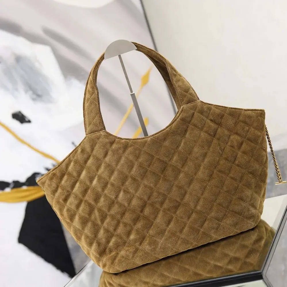 Saint Laurent YSL Icare Medium In Quilted Suede for Women in Brown