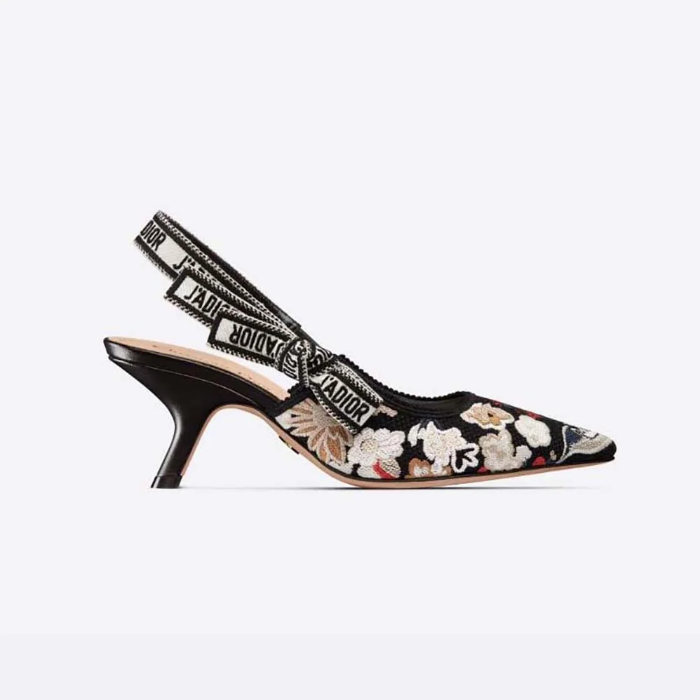 Dior J'adior Slingback Pump Black Multicolor Embroidered Cotton with Toile de Jouy Pop Motif for Women