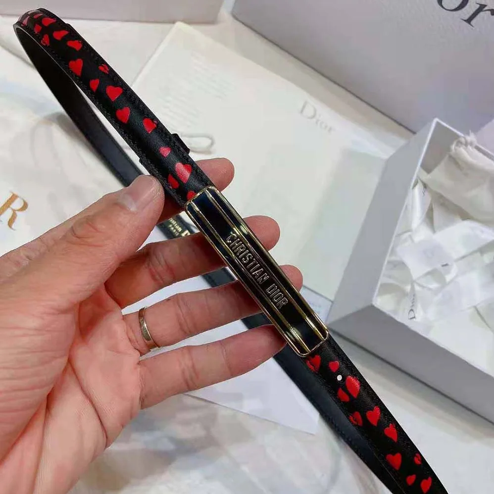 Dior Dior-id Belt Navy Blue I Love Paris and Red Hearts Smooth Calfskin 15 MM for Women