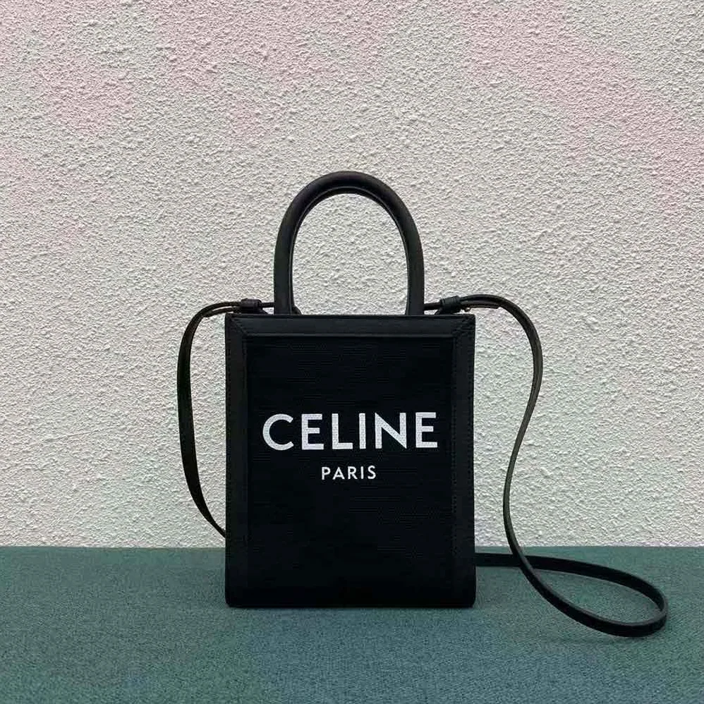 Celine Mini Vertical Cabas Celine in Textile with Celine Print and Calfskin for Women