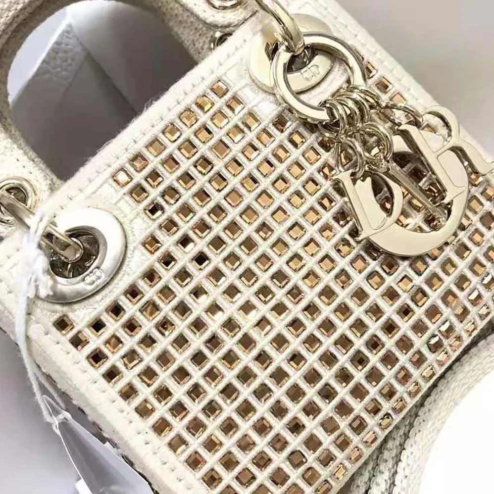 Dior Mini Lady Dior Bag Square Embroidery Set with White Multicolor Strass for Women Dior Mini Lady Dior Bag Square Embroidery Set with White Multicolor Strass for Women