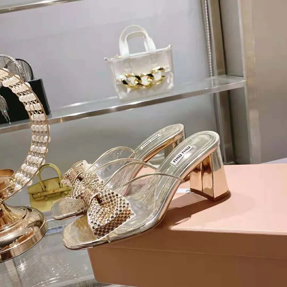 Miu Miu Vinyl and Metallic Leather Sandals with Crystals for Women