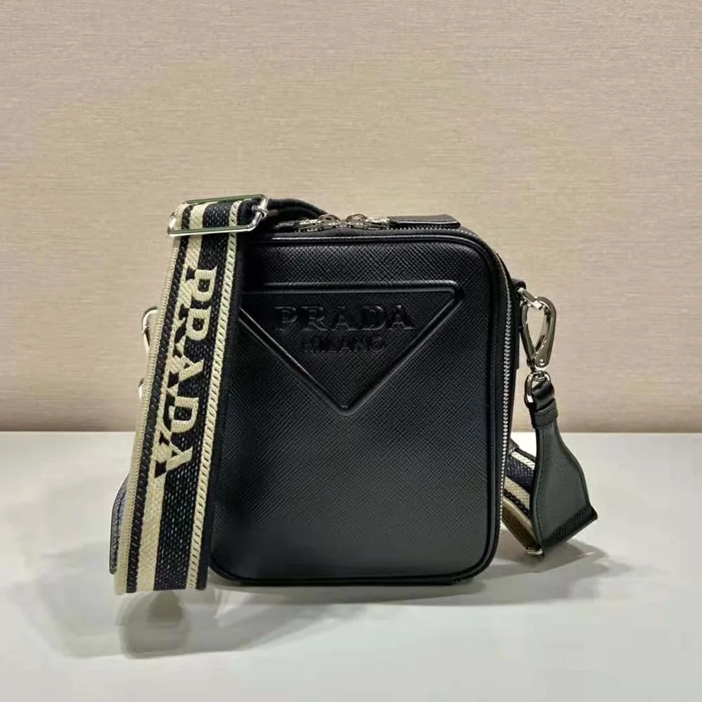 Prada Saffiano Leather Shoulder Bag for Women in Black