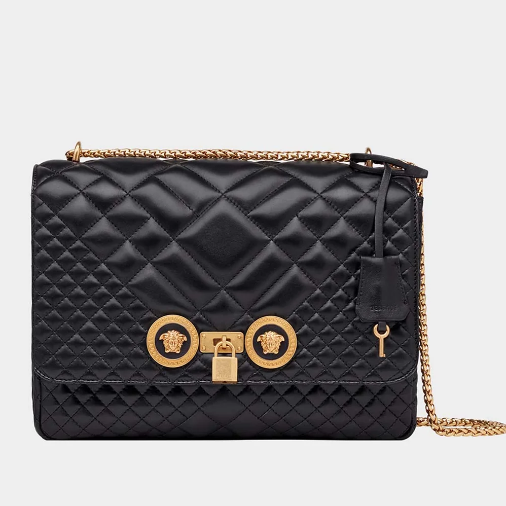 Versace Large Quilted Icon Shoulder Bag Nappa Leather for Women in Black