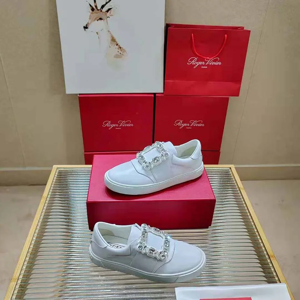 Roger Vivier Very Vivier Strass Buckle Sneakers in Leather for Women in White Roger Vivier Very Vivier Strass Buckle Sneakers in Leather for Women in White