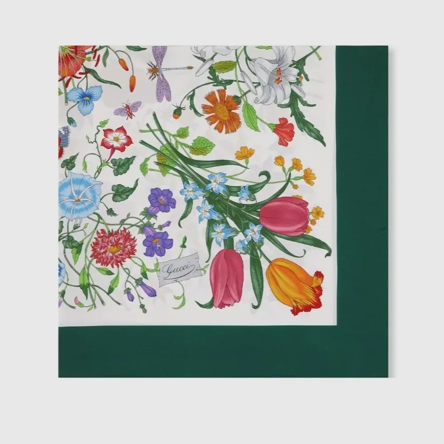 Gucci Printed Silk Twill Carre Scarf Green