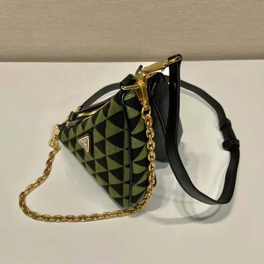 Prada Symbole Leather and Fabric Mini Bag for Women in Green Prada Symbole Leather and Fabric Mini Bag for Women in Green