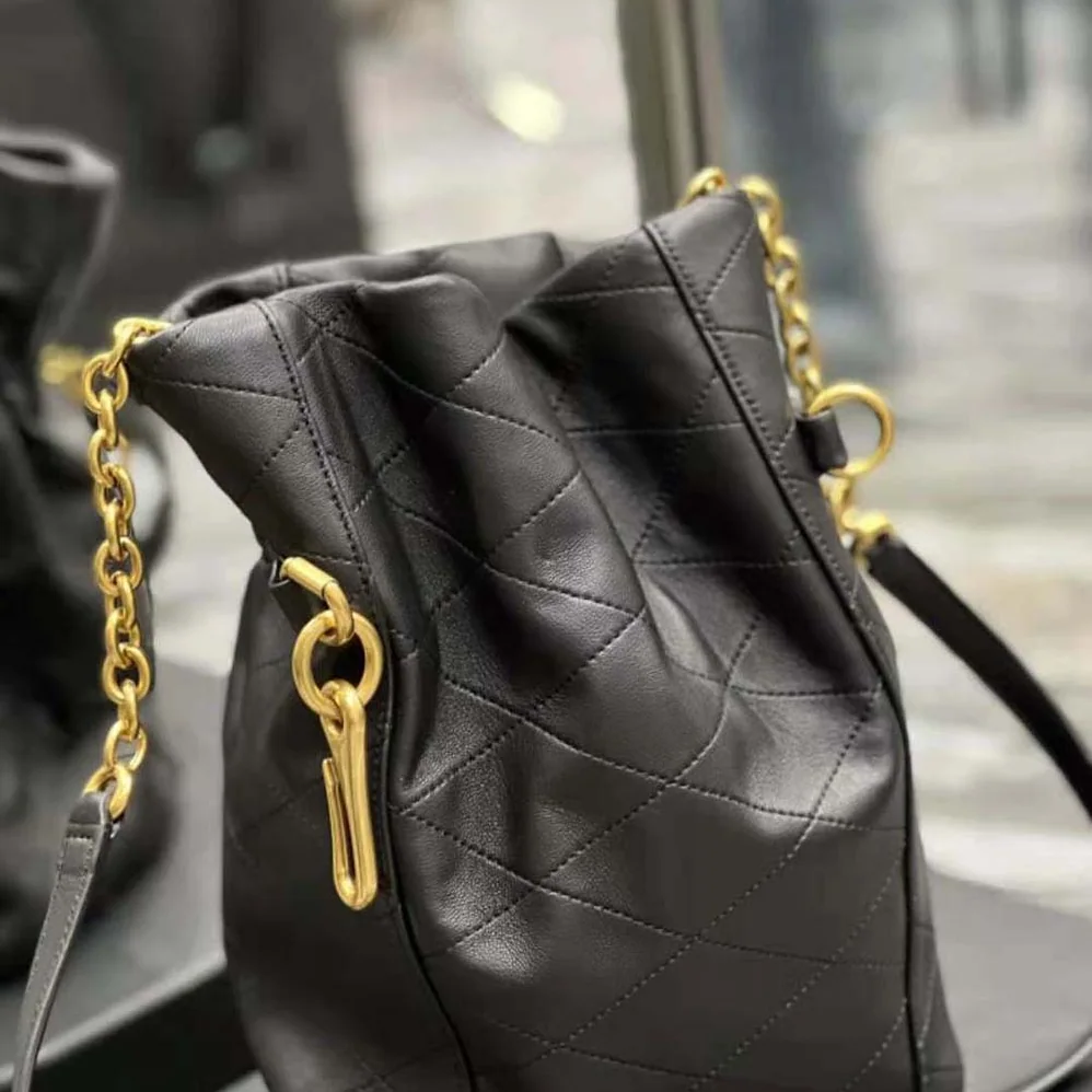 Saint Laurent YSL Le Maillon Hook Bucket Bag in Supple Leather for Women in Black Saint Laurent YSL Le Maillon Hook Bucket Bag in Supple Leather for Women in Black