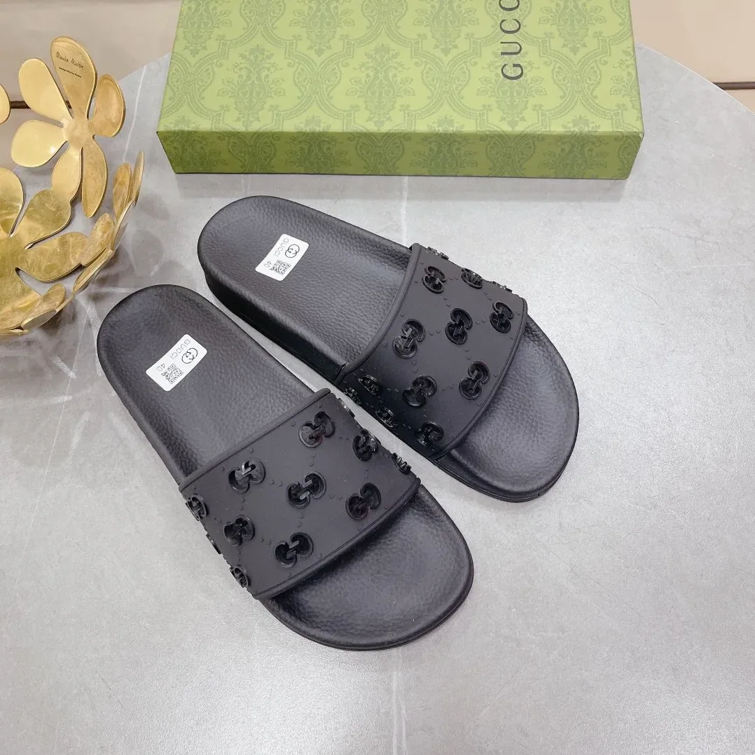 Gucci Rubber GG Slide Sandals Black for Women