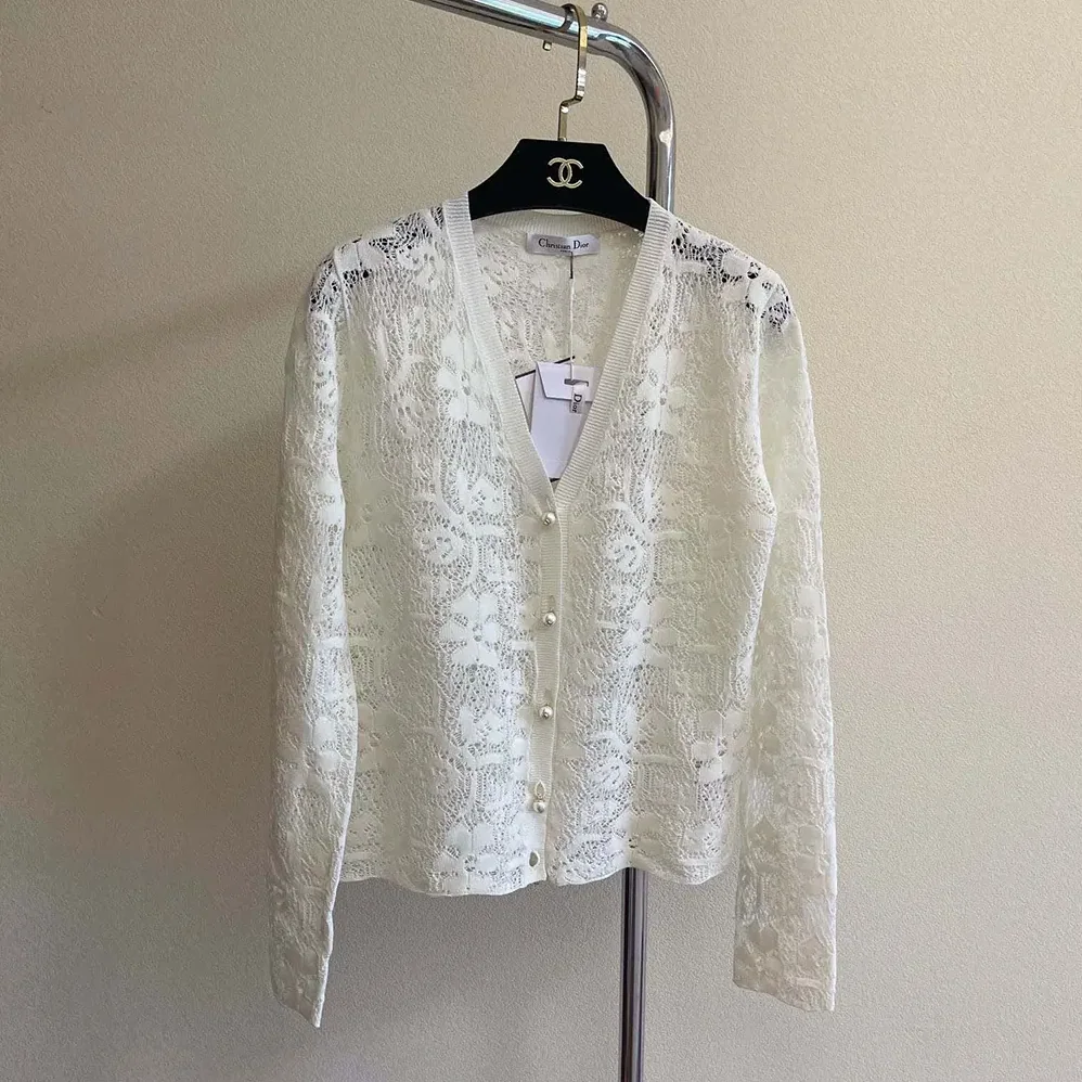 Dior Twinset Ecru Mohair and Alpaca Blend Lace for Women Dior Twinset Ecru Mohair and Alpaca Blend Lace for Women