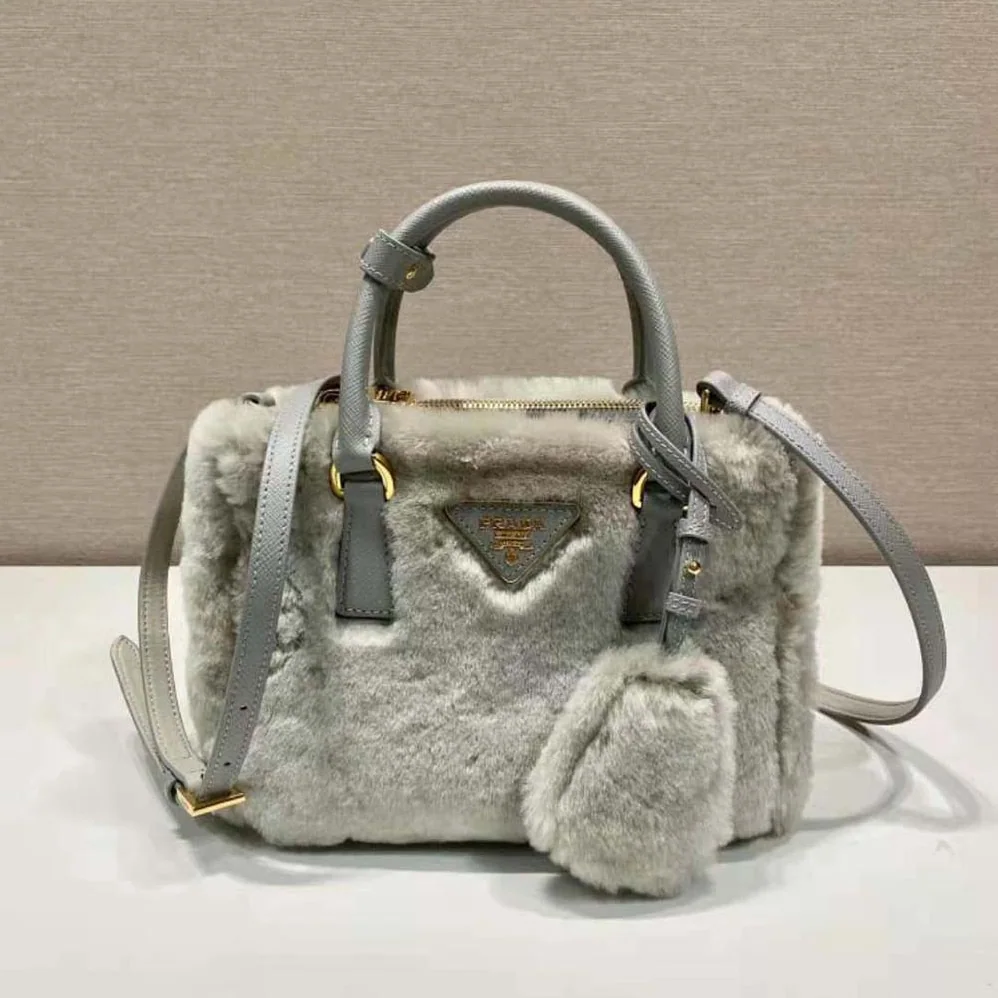 Prada Prada Galleria Shearling Mini-Bag for Women in Silver