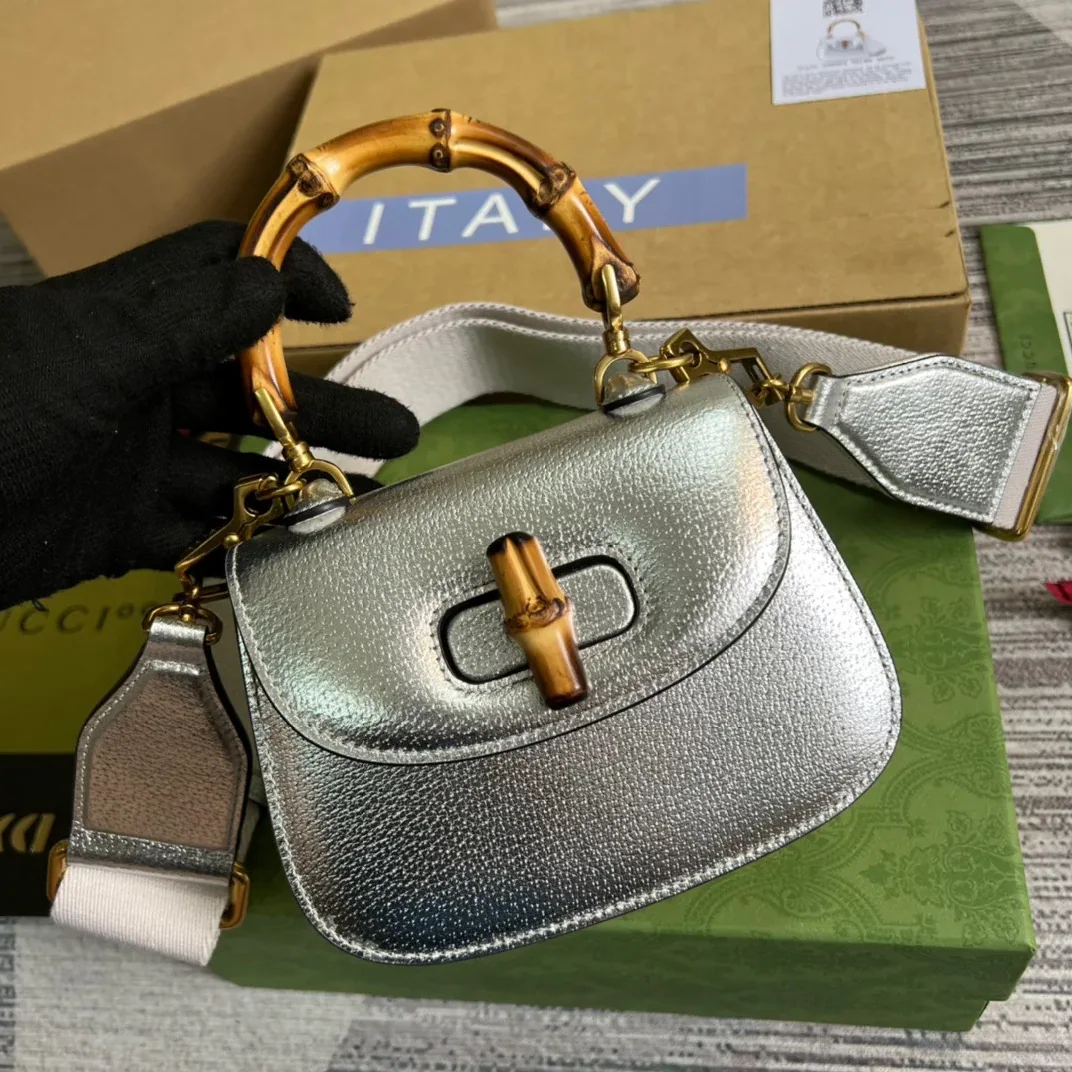 Gucci Bamboo 1947 Mini Top Handle Bag Silver Gucci Bamboo 1947 Mini Top Handle Bag Silver
