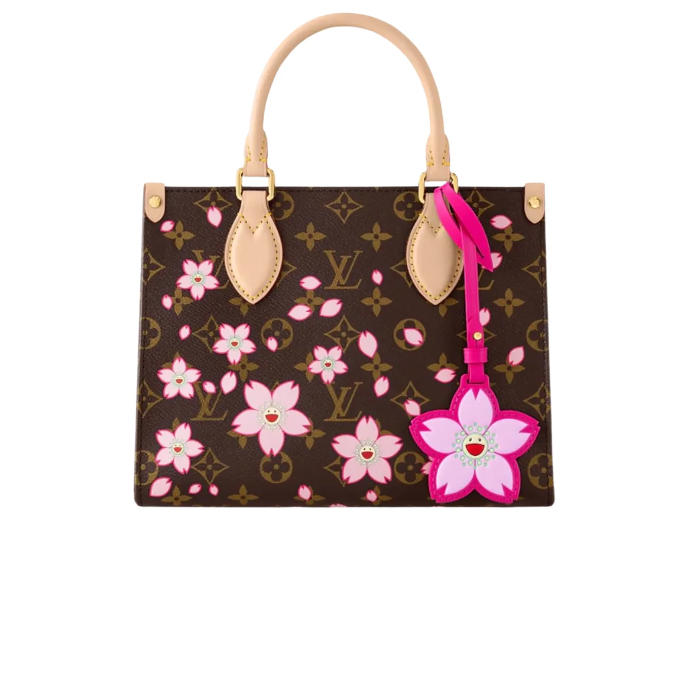 Louis Vuitton LV x Murakami OnTheGo PM Tote Bag in Sakura Brown Gold Hardware Louis Vuitton LV x Murakami OnTheGo PM Tote Bag in Sakura Brown Gold Hardware