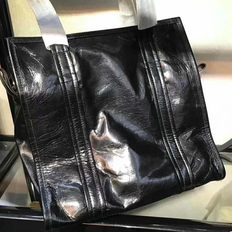 Balenciaga Bazar Large Lambskin Shopping Bag for Women in Black