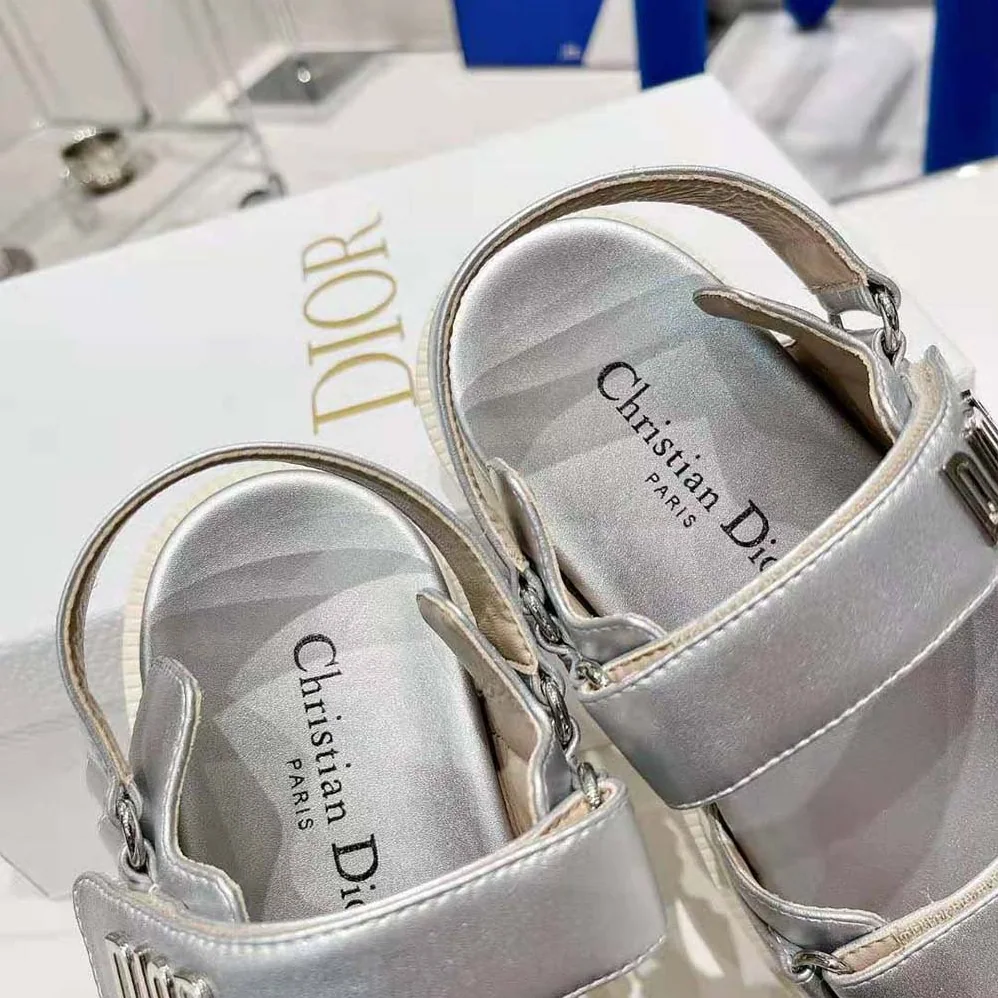Dior Dioract Sandal Silver for Women in Tone Shiny Laminated Calfskin