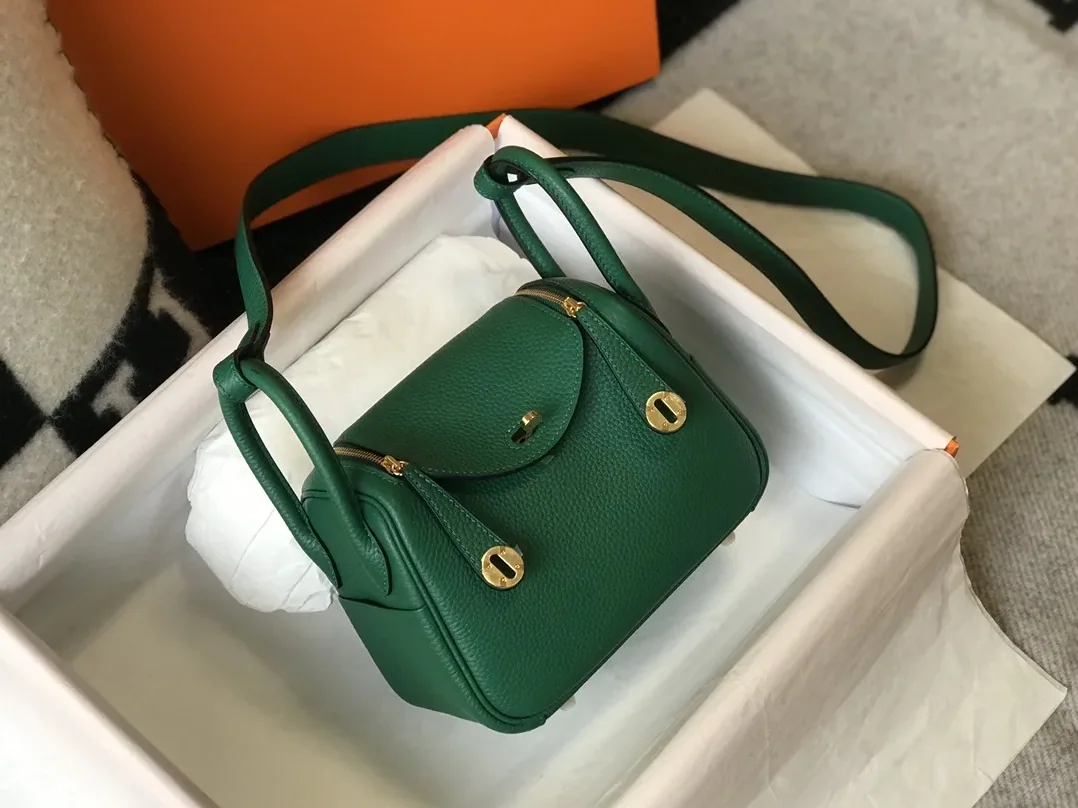 Hermes Lindy Mini Clemence Bag Green Hermes Lindy Mini Clemence Bag Green
