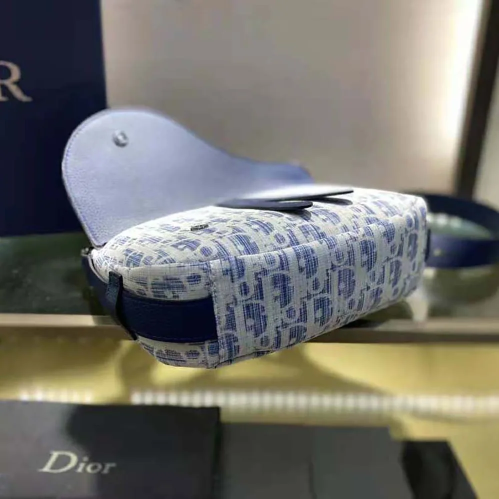 Dior Mini Saddle Soft Bag Blue Dior Oblique Kasuri jacquard for Men