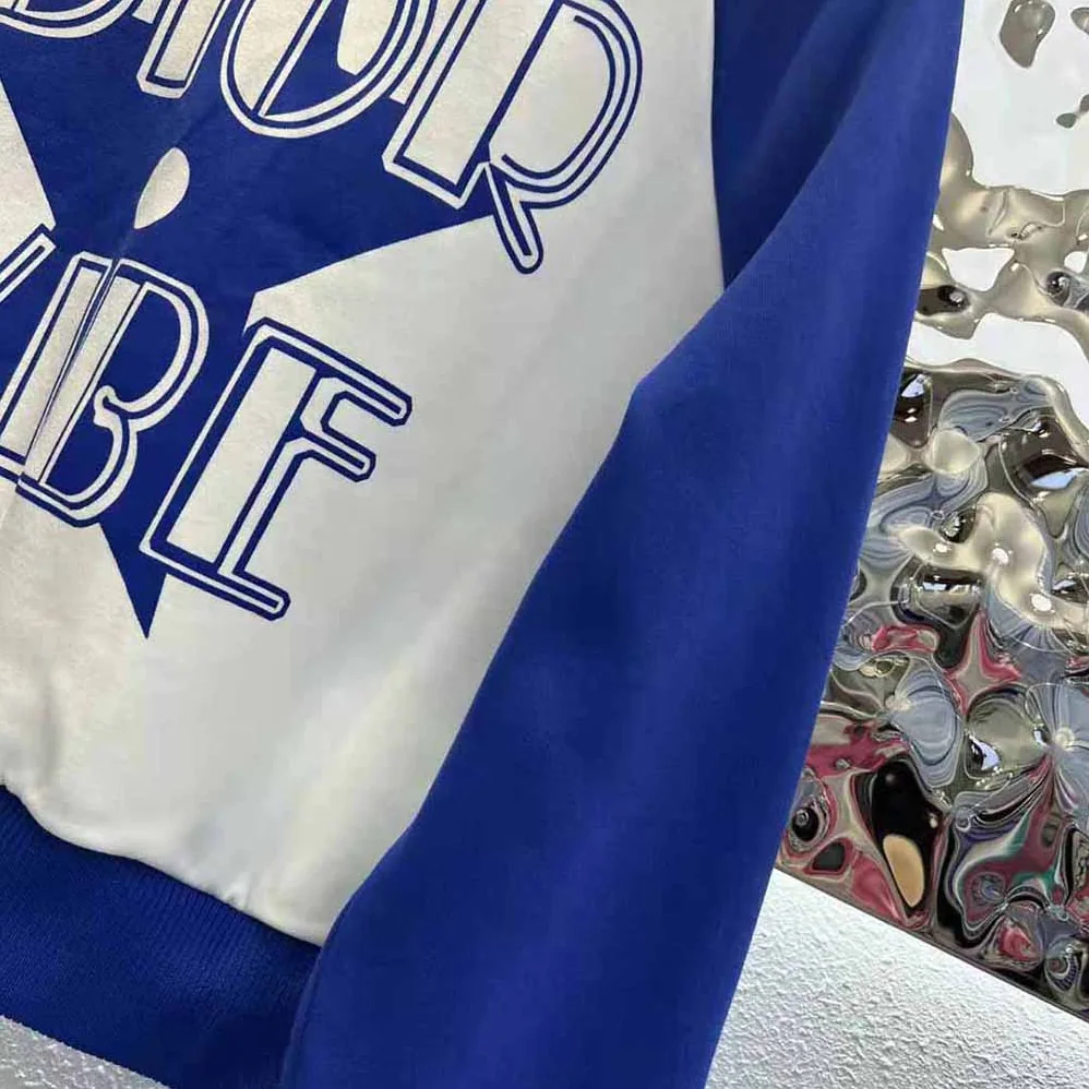 Dior Vibe Bomber Jacket Fluorescent Blue and White Technical Cashmere Jacquard for Women