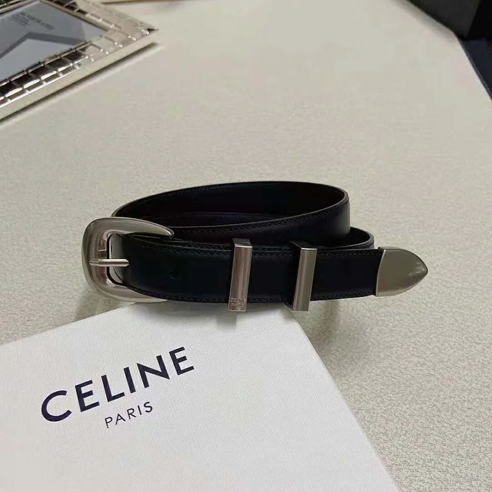Celine Medium Western Belt in Smooth Calfskin for Women in Silver